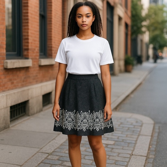 Ann Taylor Loft Skirt Womens Size 0 Black Polka Dot A-Line Lined Cotton Skirt - Picture 2 of 3